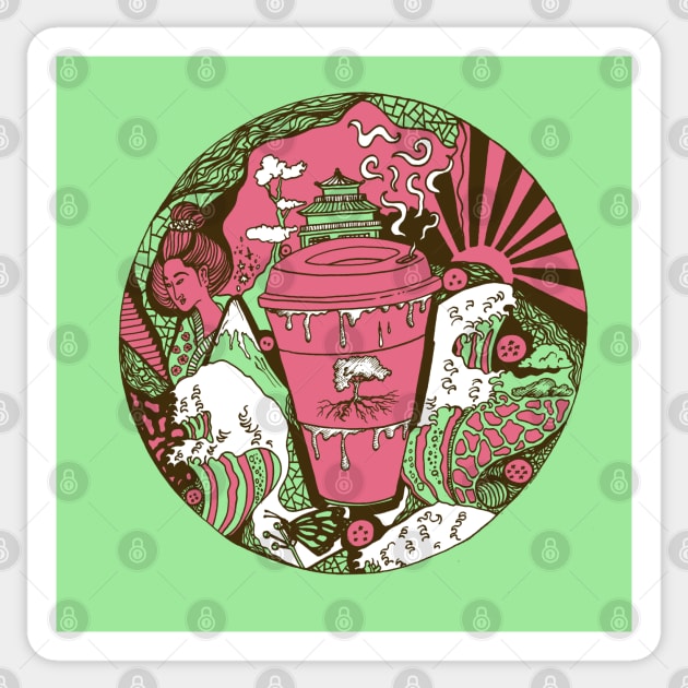 Pink and Mint Coffee In Japan Sticker by kenallouis